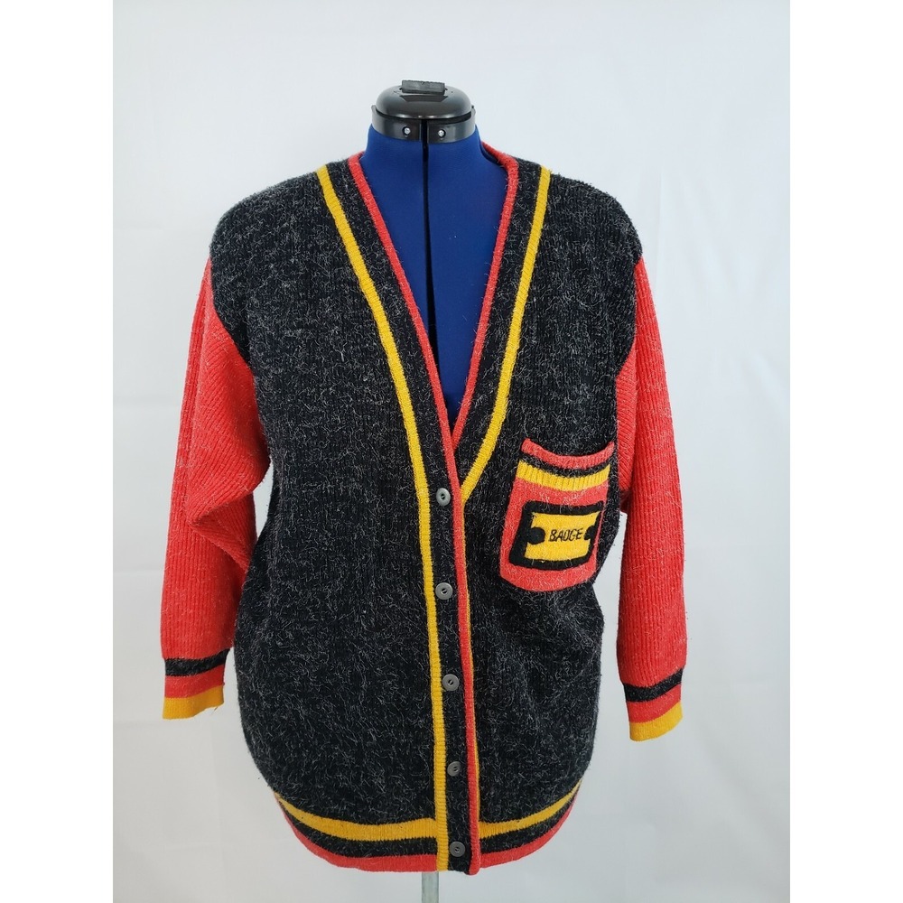 Vintage Michel Sport women's Striped Eyelash Sweater Cardigan size Medium L47